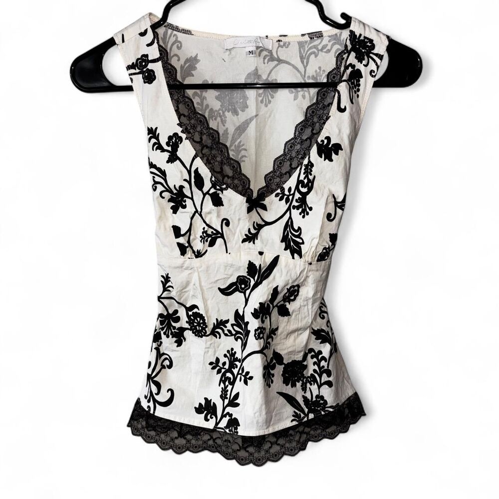 Y2k Charlotte Russe Floral Lace White and Black Babydoll Tie back Top VTG Fairy